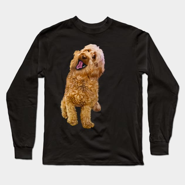 Cavapoo kisses ! Cute Cavapoo Cavoodle puppy dog with open mouth and tongue out - cavalier king charles spaniel poodle, puppy love Long Sleeve T-Shirt by Artonmytee